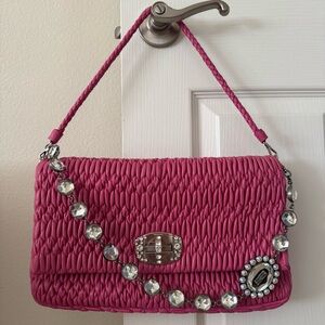 Miu Miu Matelassé Nappa Cristal Shoulder Bag Pink Fuchsia Jeweled Rhinestone